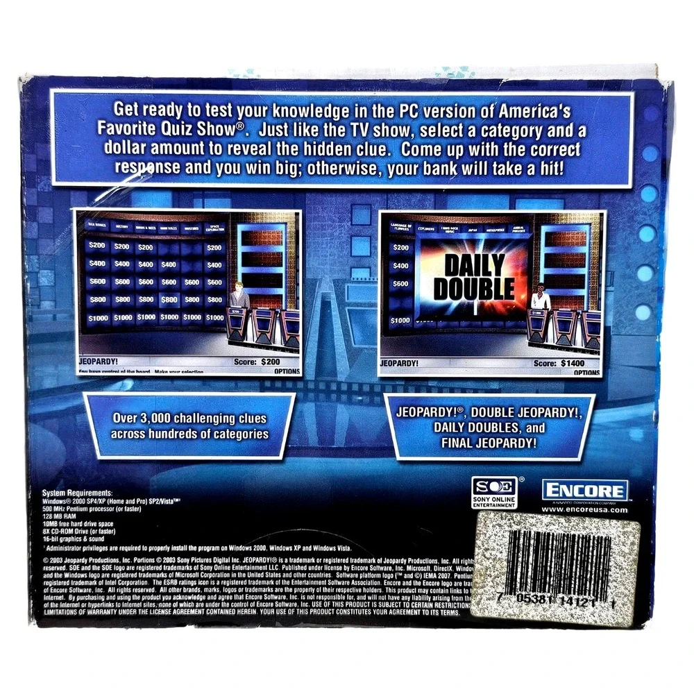 Sony Jeopardy PC Video Game CD-ROM 2007 Windows XP Vista Trivia Software EUC